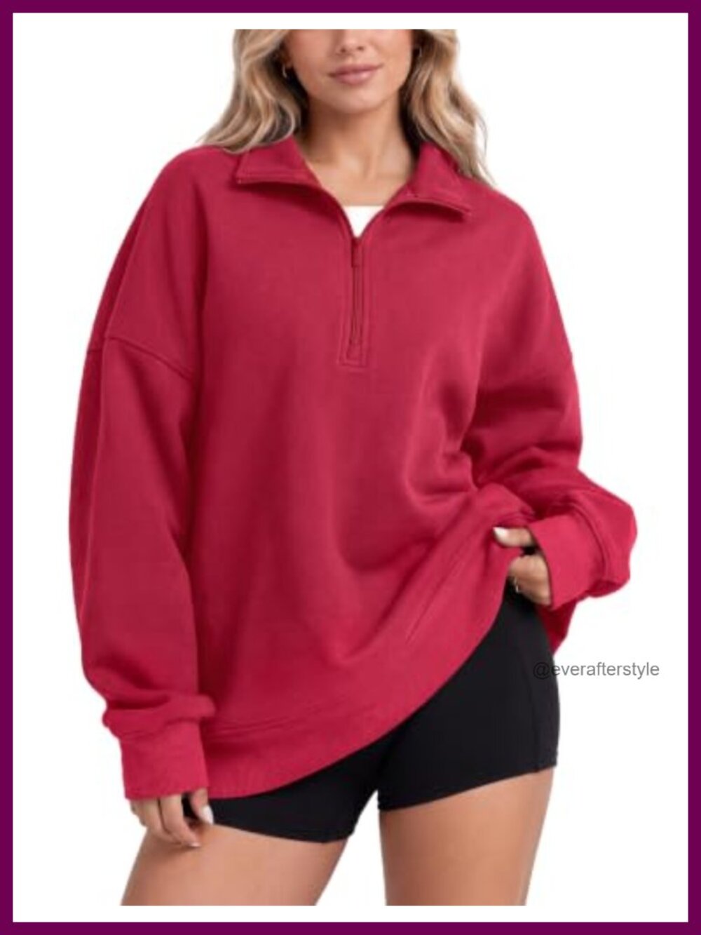 Oversized Quarter Zip Sweatshirt Fleece Mock Neck Pullover Pockets